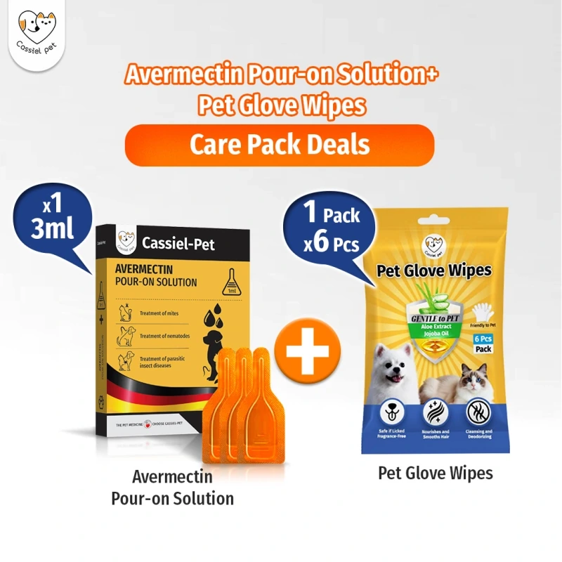 Cassiel Pet Avermectin and pet glove wipes care pack
