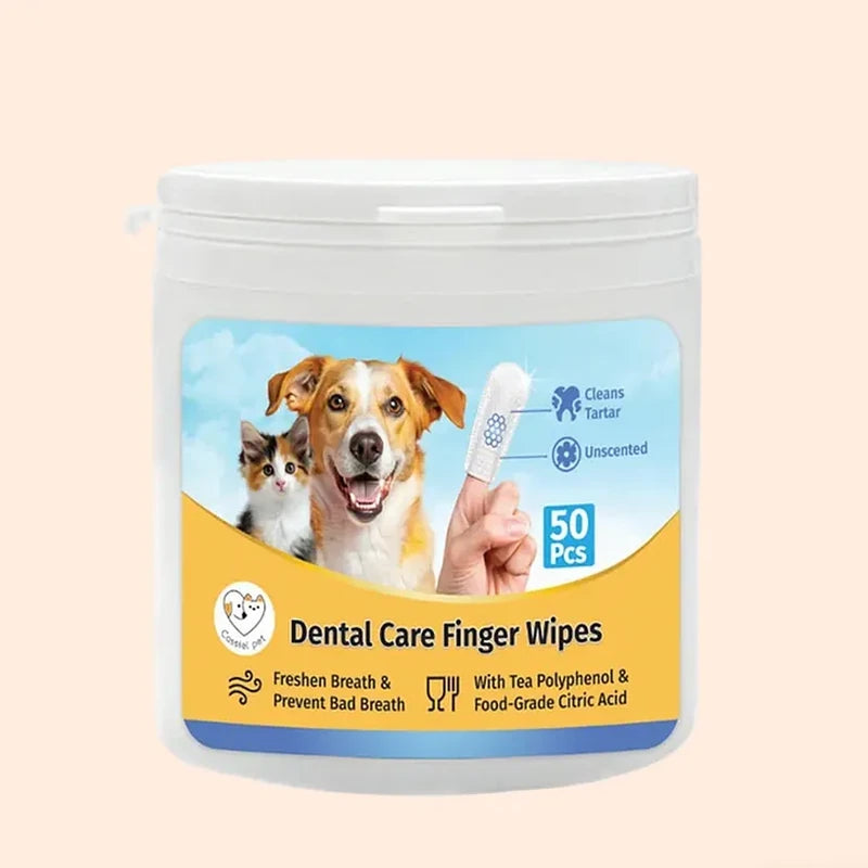 Cassiel Pet 50-count dental finger wipes tub main image