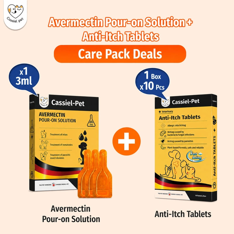 Cassiel Pet Avermectin spot-on drops and anti-itch tablets care pack