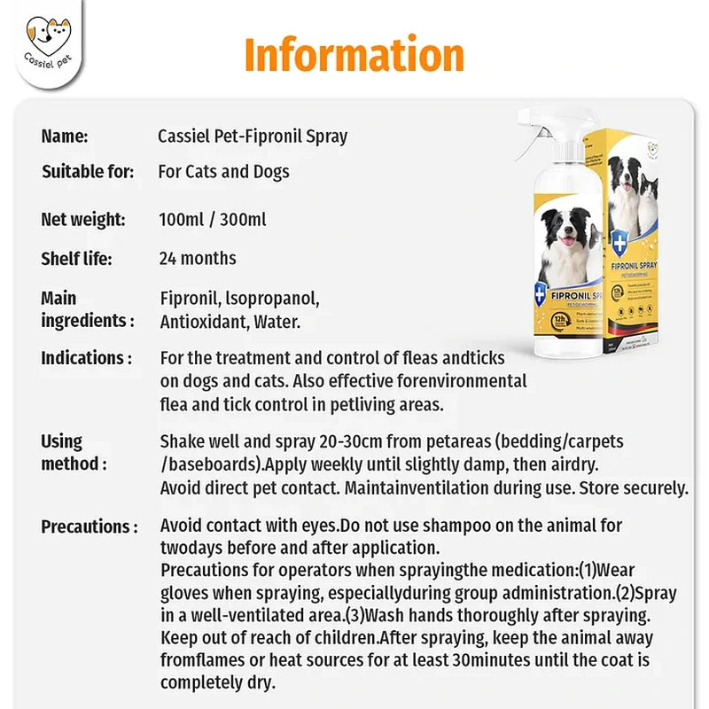 Cassiel Pet ingredients directions and safety information