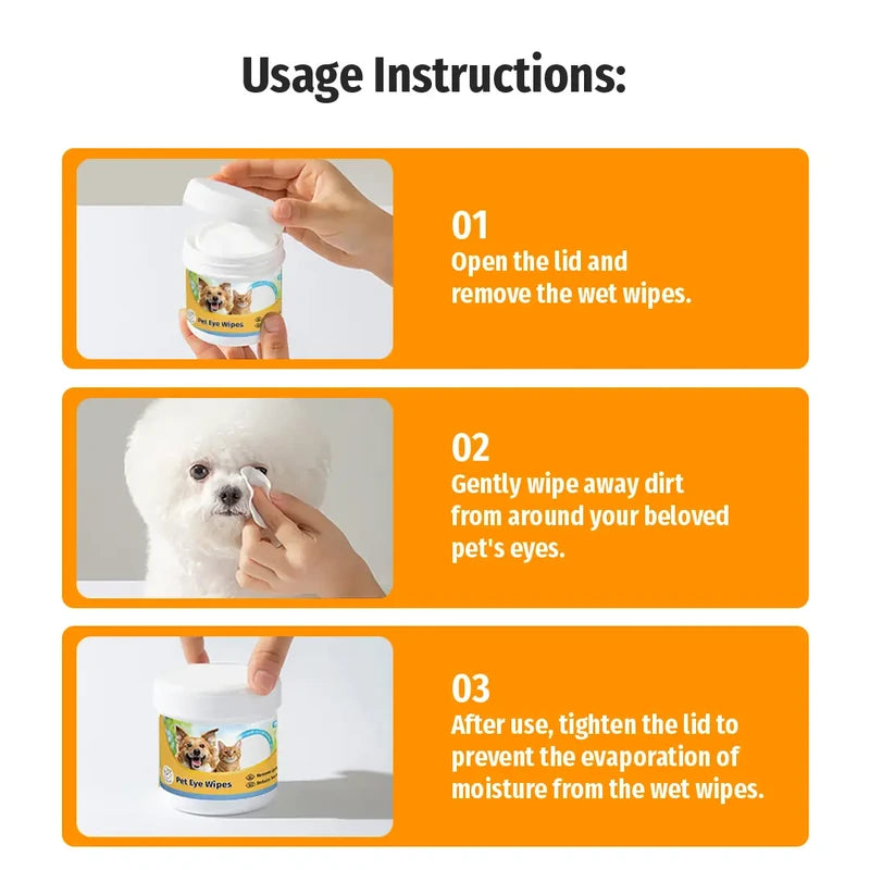 Cassiel Pet three-step eye wipe directions