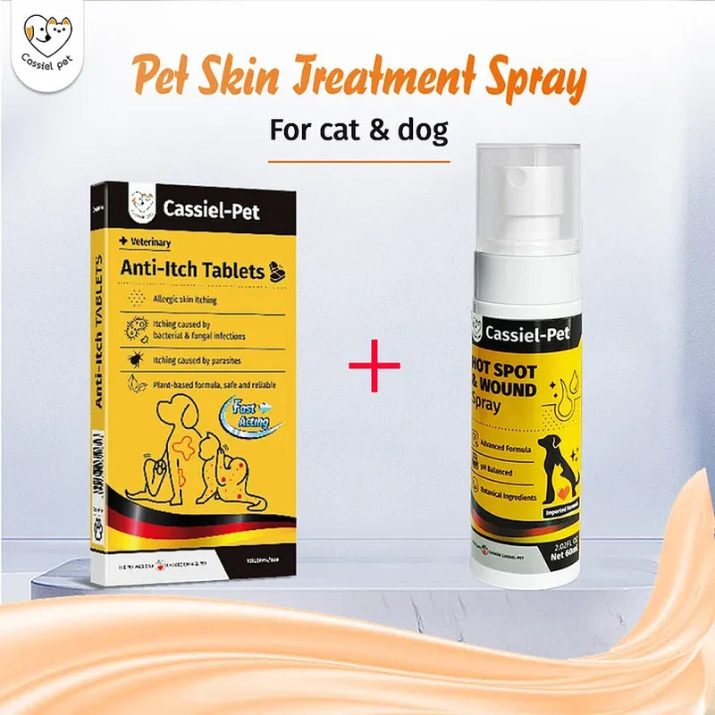 Cassiel Pet Hot Spot Spray and anti-itch tablets bundle