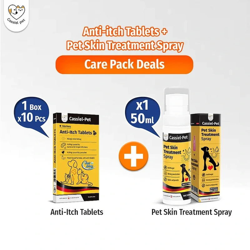 Cassiel Pet anti-itch tablets and pet skin treatment spray care pack