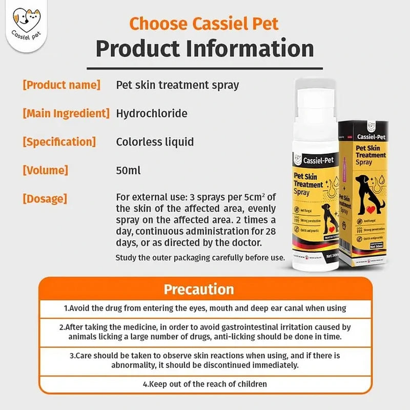 Cassiel Pet pet skin treatment spray ingredients dosage and precautions