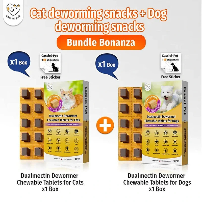 Cassiel Pet cat and dog Dualmectin dewormer bundle one box each