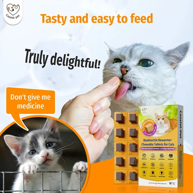 Cassiel Pet cat eating an easy-feed dewormer chew