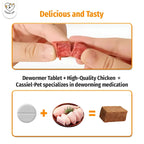 Cassiel Pet chicken-flavor chew texture and ingredients illustration