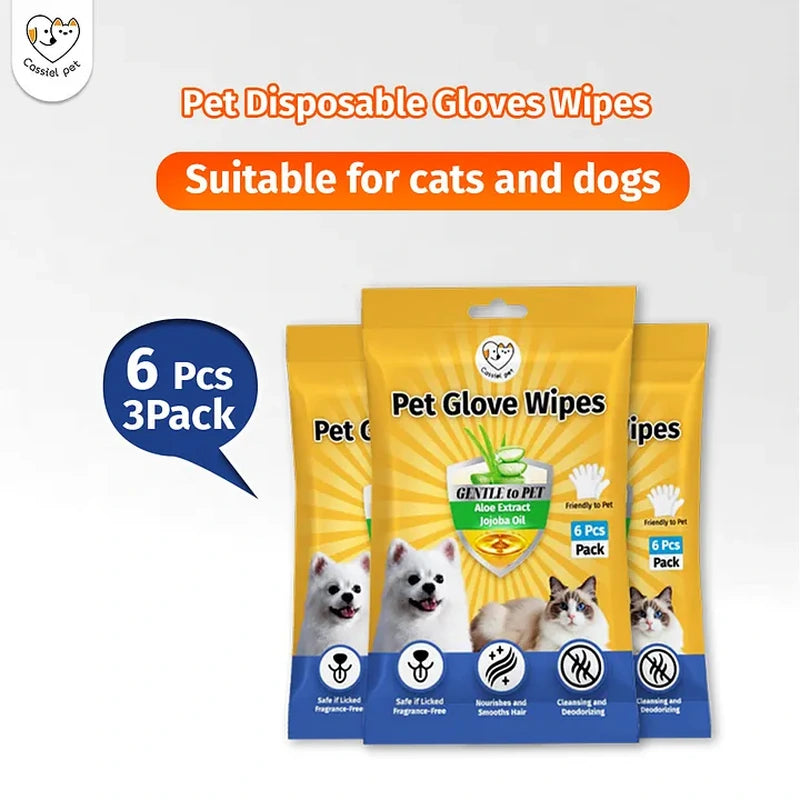 Cassiel Pet three-pack bundle of six-piece glove wipes