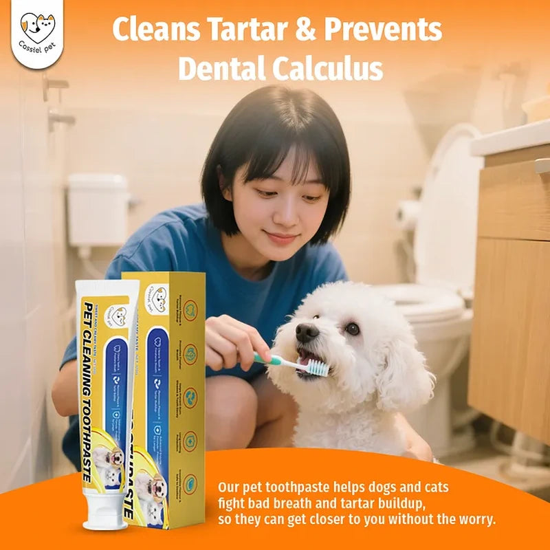 Cassiel Pet dog tooth brushing scene for plaque and tartar care